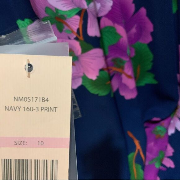 nanette Lepore Navy & Fuchsia Floral Cinched Midi Dress 10 Flowy NWT - Picture 13 of 16